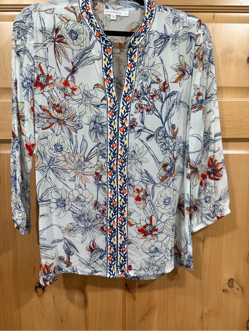 White Floral Embroidered V-Neck Women’s Blouse